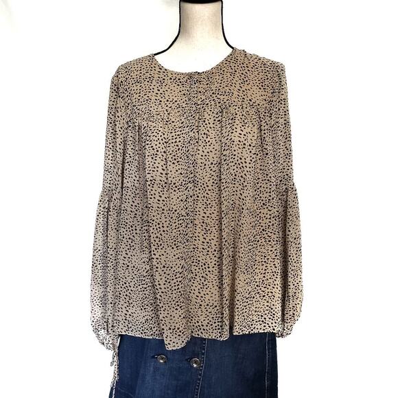 H by Halston Womens Top Sz Med Boho Balloon Sleeve Animal Print Leopard Flowy - Picture 1 of 8